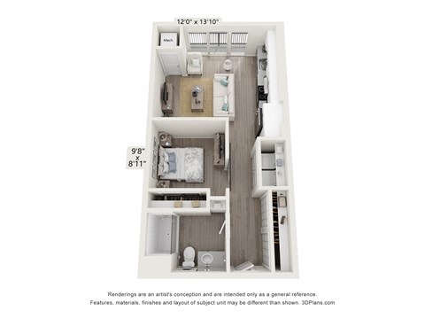 Studio 1 bath 556 Sq. Ft. S1 floor plan at Enclave Crystal Lake, Crystal Lake, Illinois, 60014